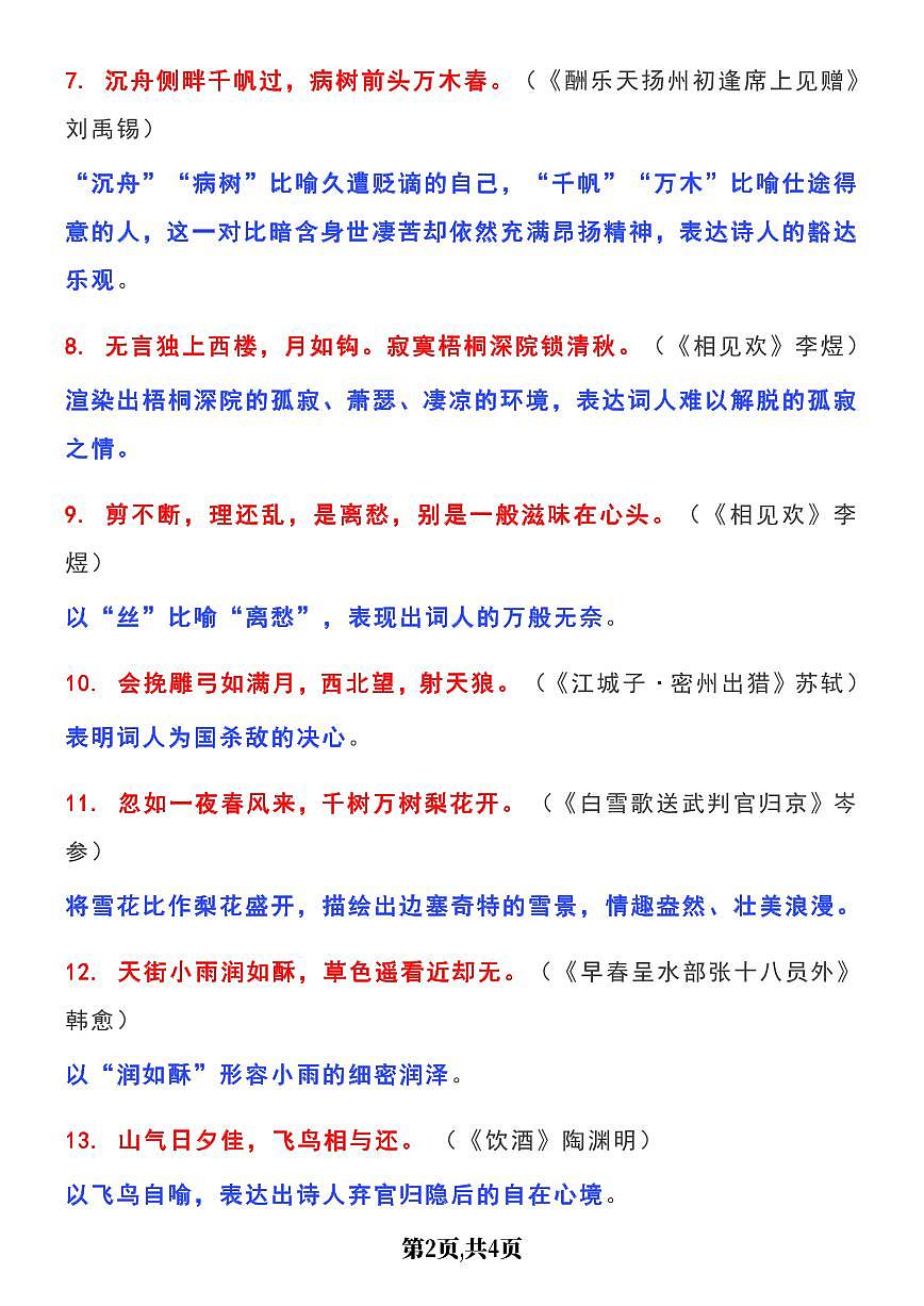 中考语文第一轮复习古诗词常考修辞句27条知识点第2页