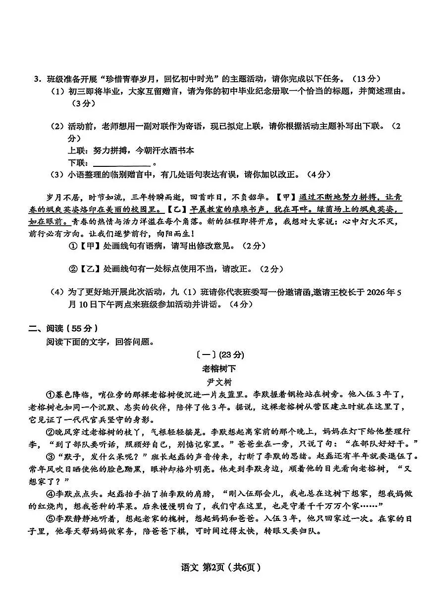 安徽省C20联盟2026届九年级第二次学业水平考试（二模）语文试卷（图片版，含解析）第2页