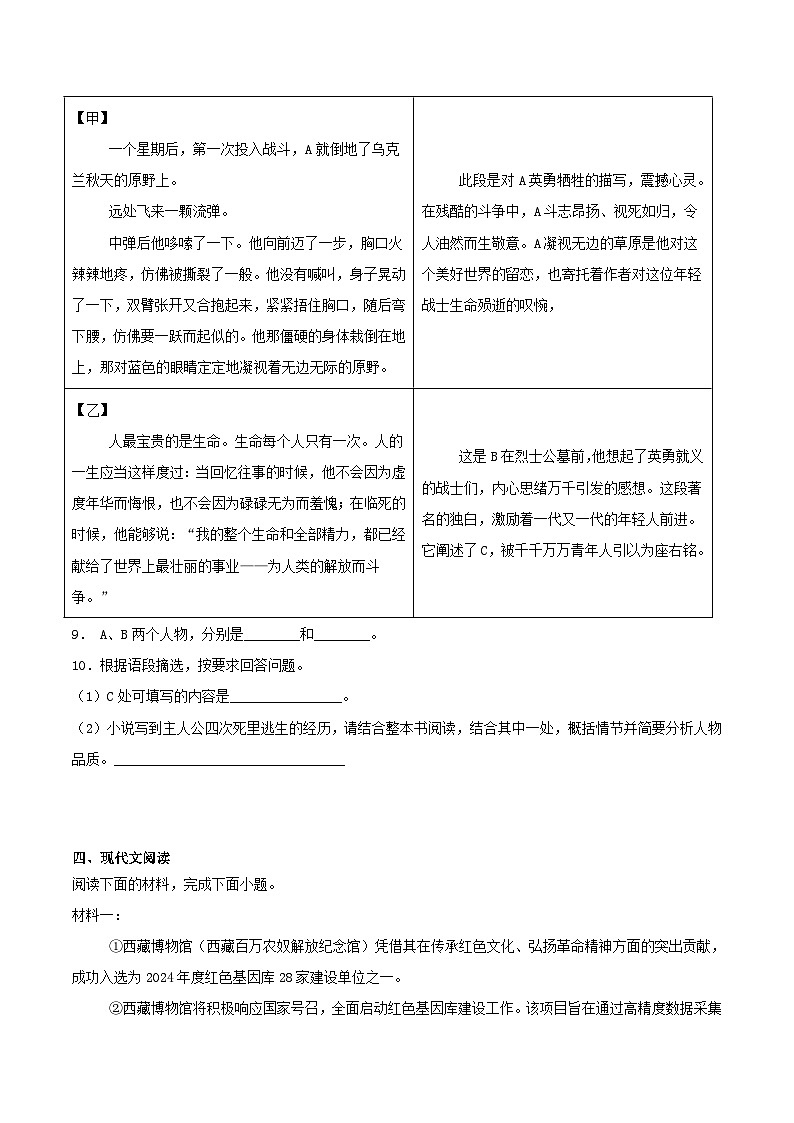 西藏自治区日喀则市吉隆县2025届九年级下学期中考一模语文试卷（含答案）第3页