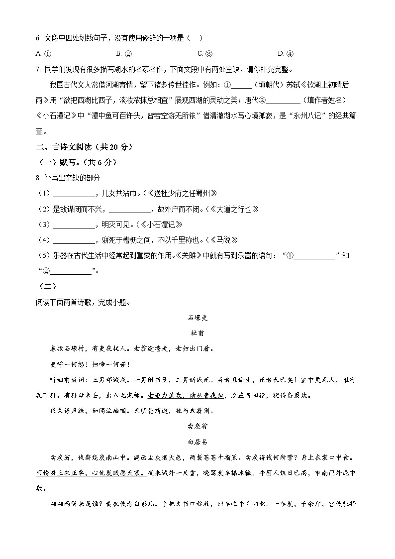 精品解析：北京市二中教育集团2024-2025学年八年级下学期期末语文试题（原卷版）第3页