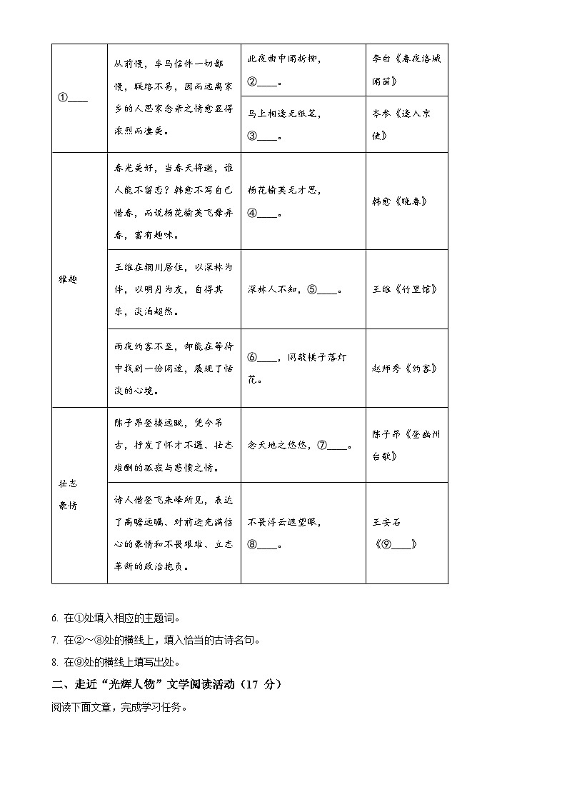 精品解析：浙江省浙派联盟2024-2025学年七年级下学期期末语文试题（原卷版）第2页