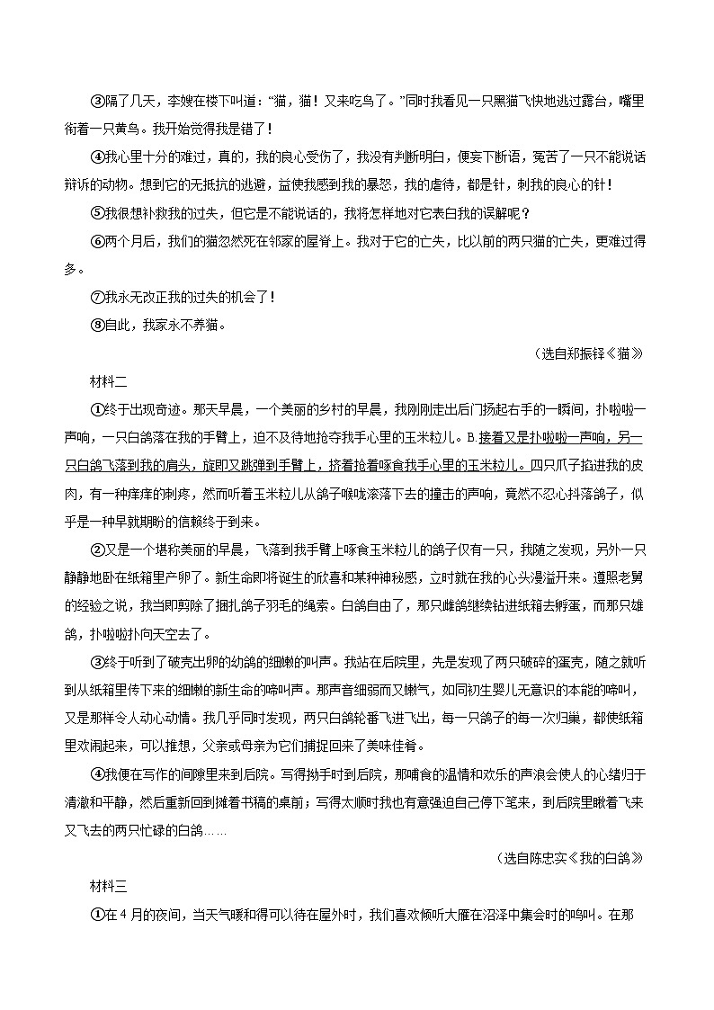 浙江省嘉兴市2025-2026学年七年级上学期期末检测语文试卷（含答案）第3页
