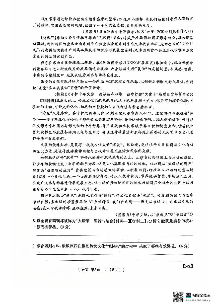 陕西省西安市碑林区滨河三中2025-2026学年度第二学期九年级第一次模考语文试题.第3页