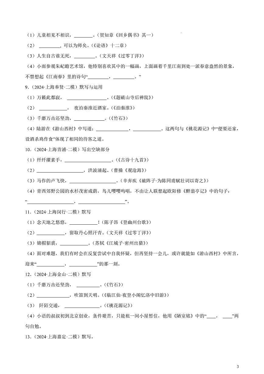 上海中考语文二模试题分类汇编专项练习含答案第3页