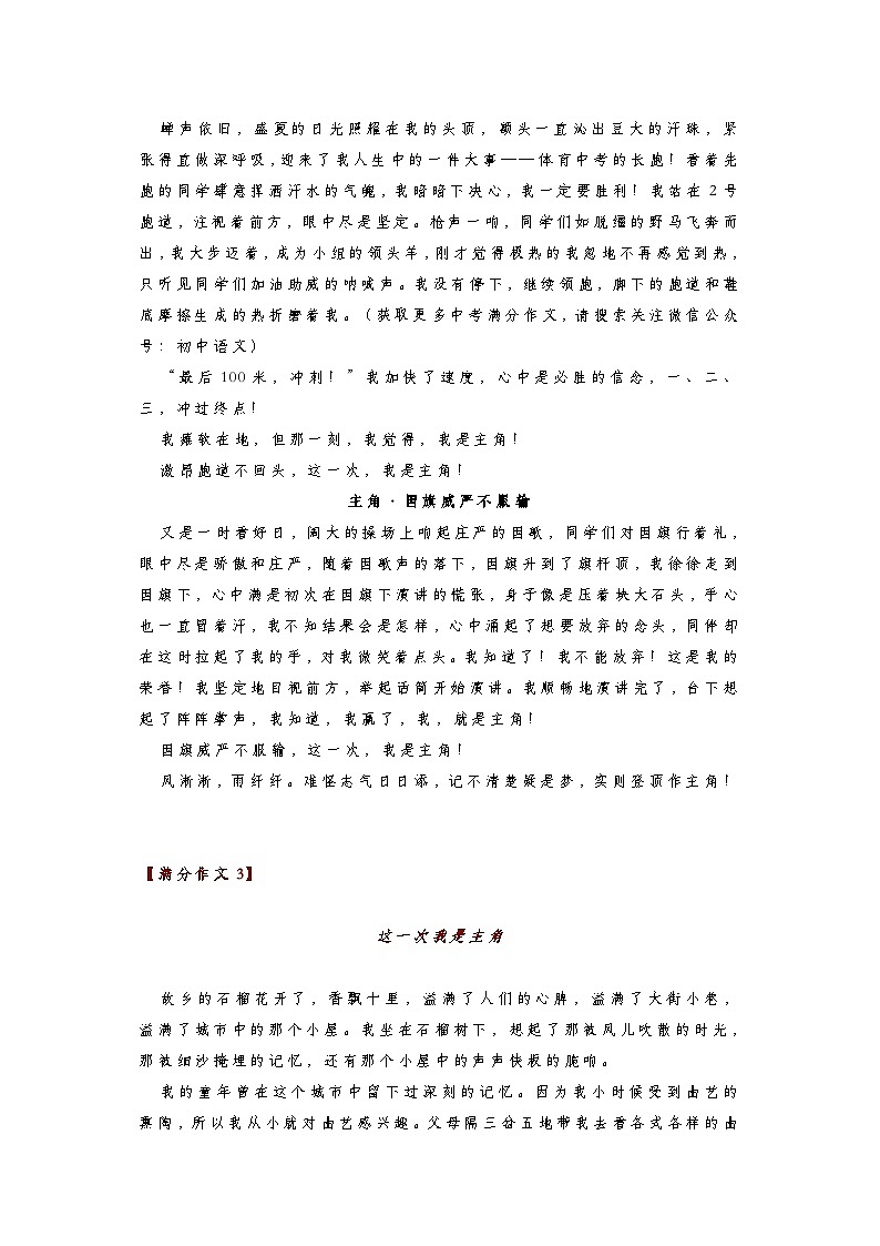 初中语文中考语文第一轮复习知识点中考满分作文：《这一次我是主角》（范文7篇，可打印）第3页