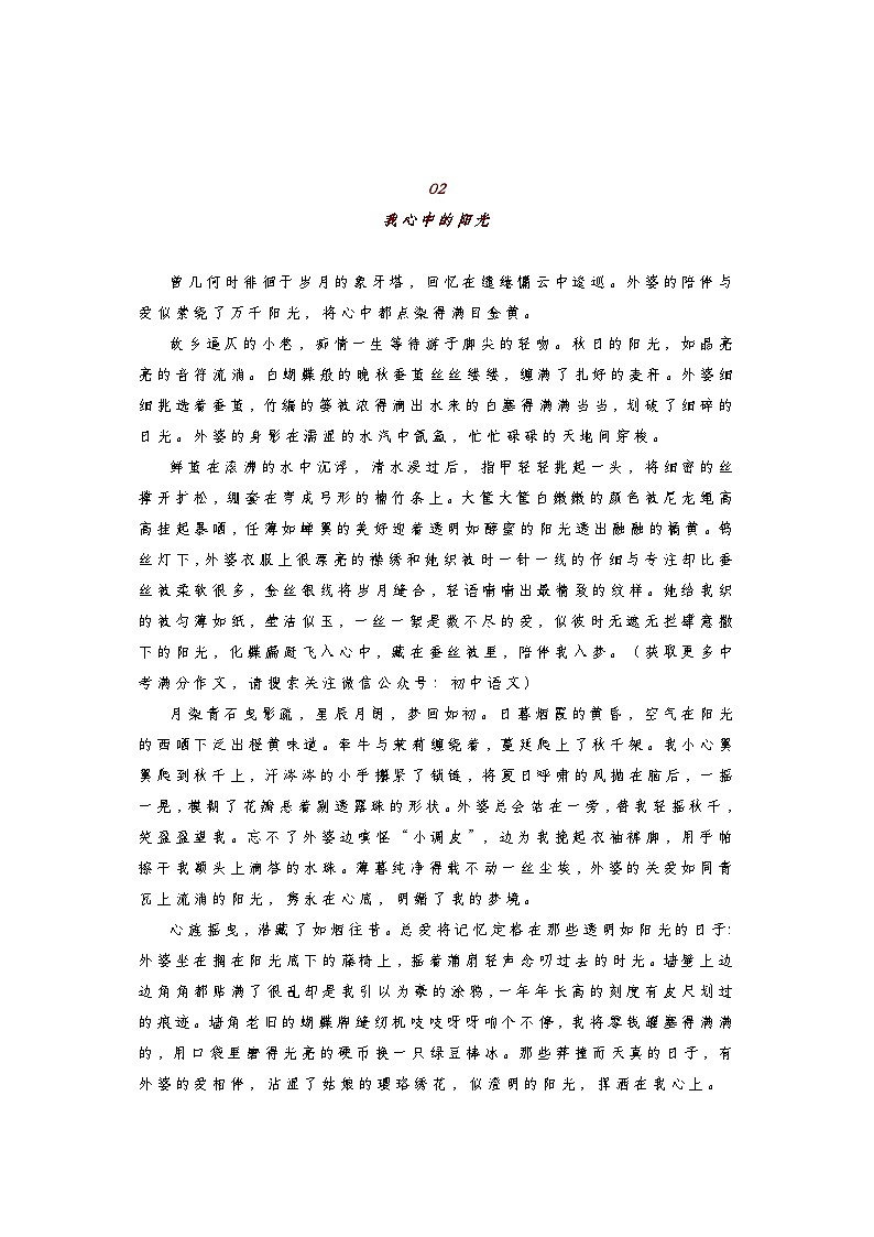 初中语文中考语文第一轮复习知识点中考满分作文：《我心中的阳光》（范文3篇，可打印）第2页