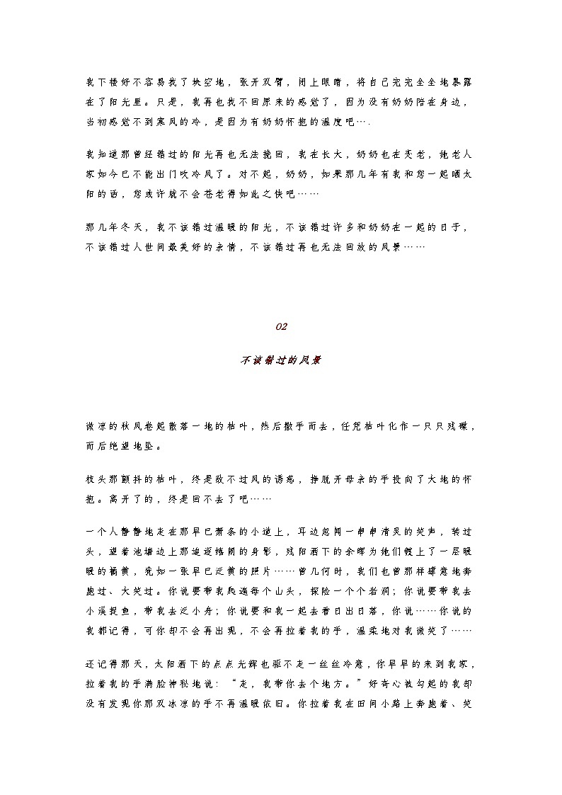 初中语文中考语文第一轮复习知识点中考满分作文：《不该错过的风景》（范文6篇，可打印）第3页