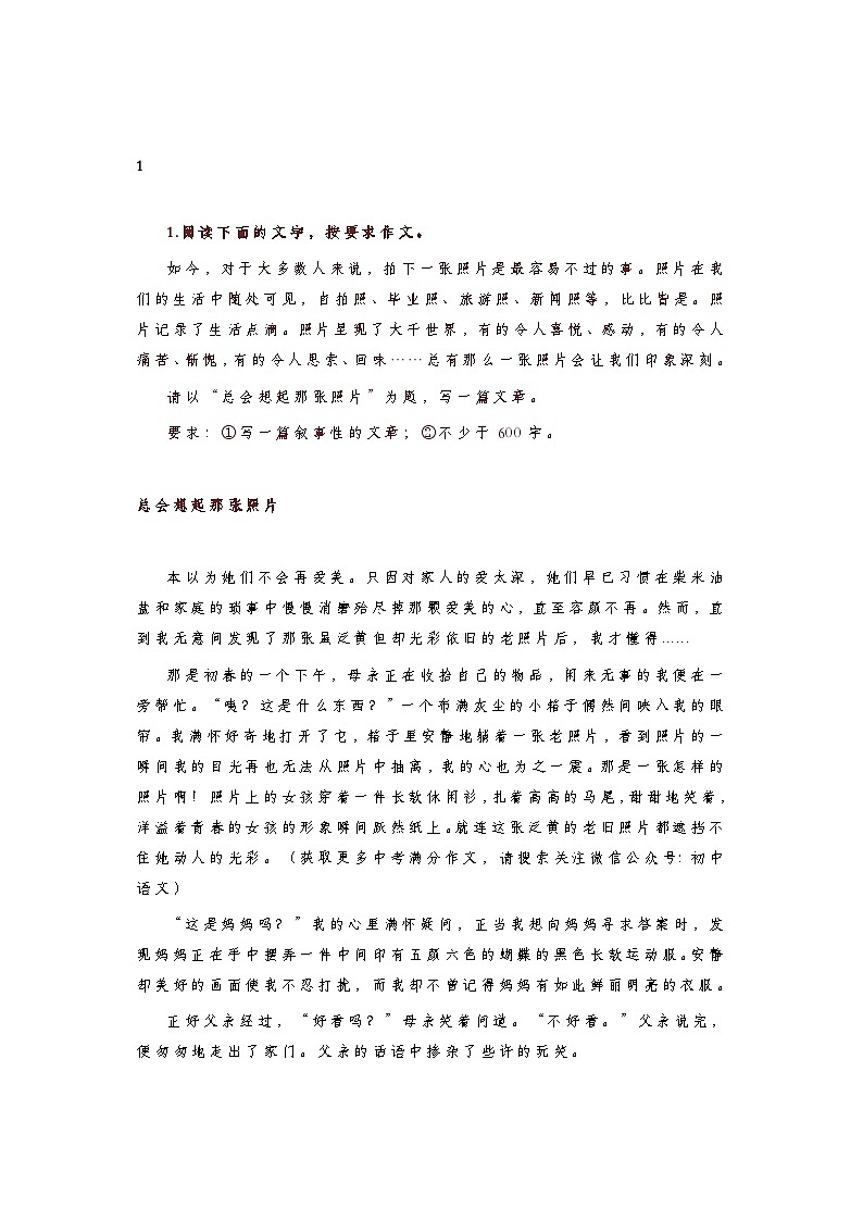初中中考语文第一轮复习优秀作文10篇知识点第1页