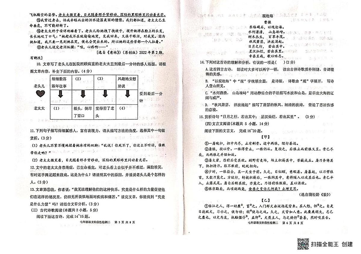 广西壮族自治区北海市合浦县2024-2025学年七年级上学期12月检测语文试题第3页
