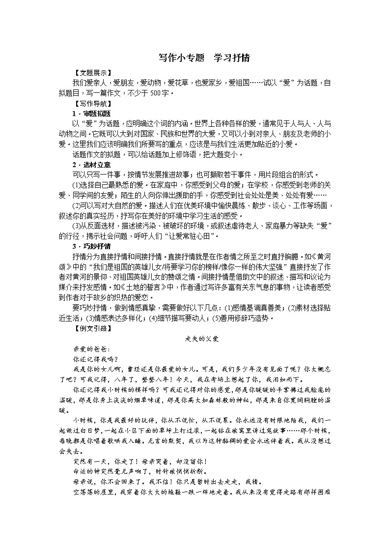 写作小专题 学习题抒情同步练习题 (含答案解析)第1页