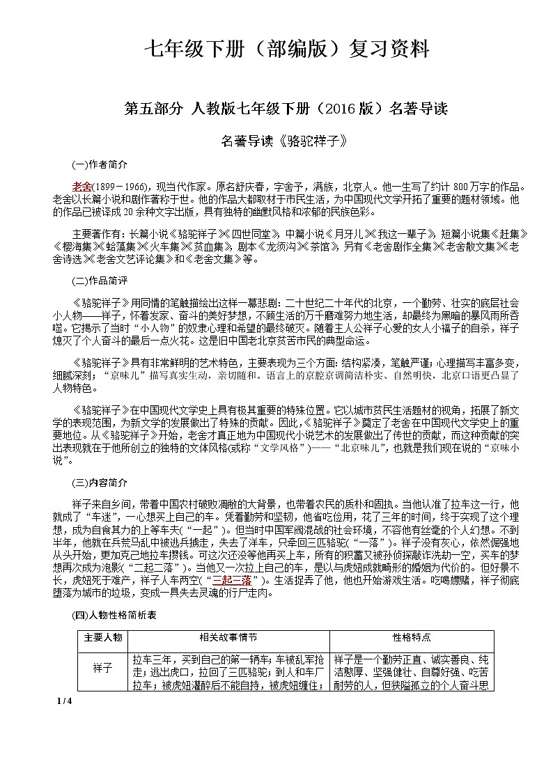部编版语文七（下）名著导读复习知识点梳理01