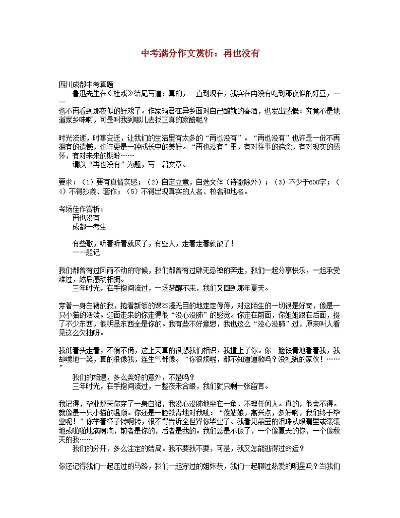 中考语文满分作文赏析再也没有第1页
