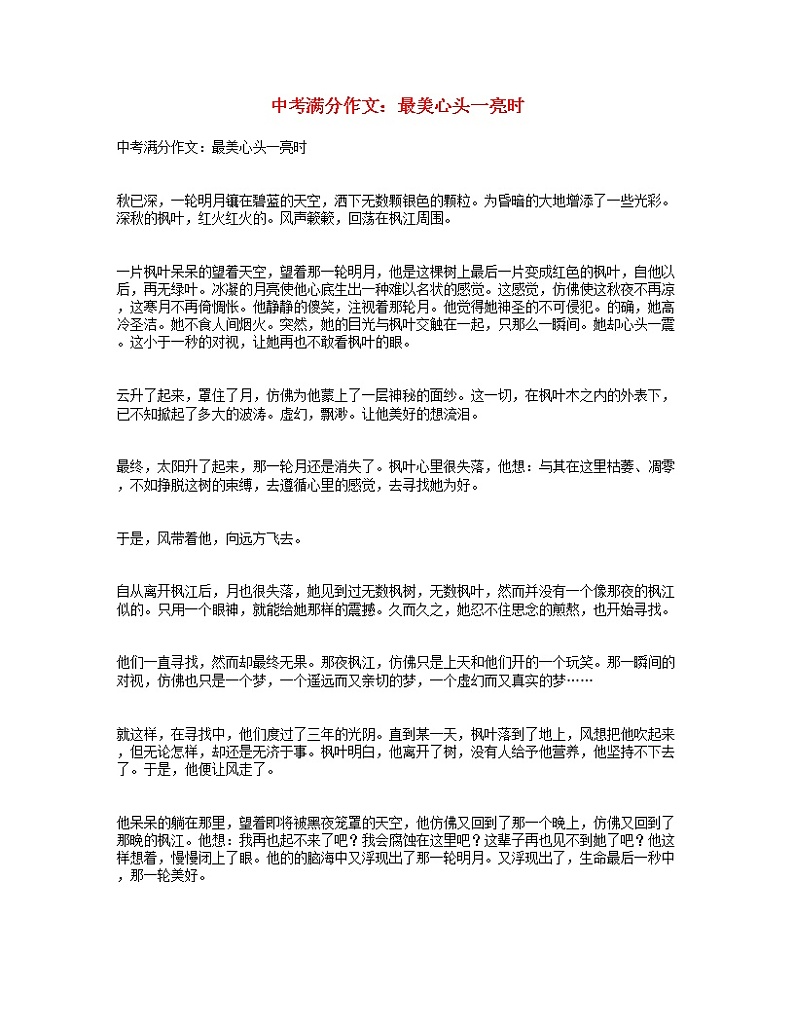中考语文满分作文最美心头一亮时第1页