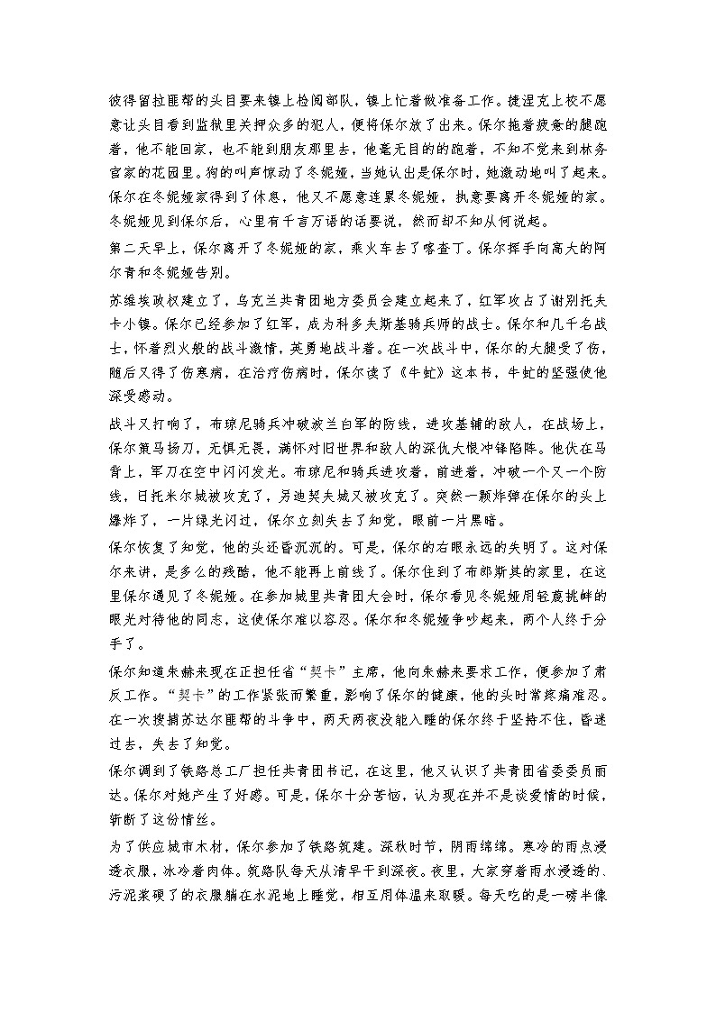 名著阅读《钢铁是怎样炼成的》知识梳理及习题训练（含答案）第3页