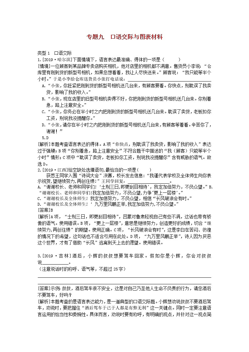 2020中考语文复习方案第二部分语言综合运用专题九口语交际与图表材料第1页