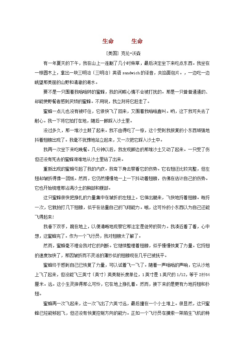 中考语文冲刺经典阅读生命生命素材第1页
