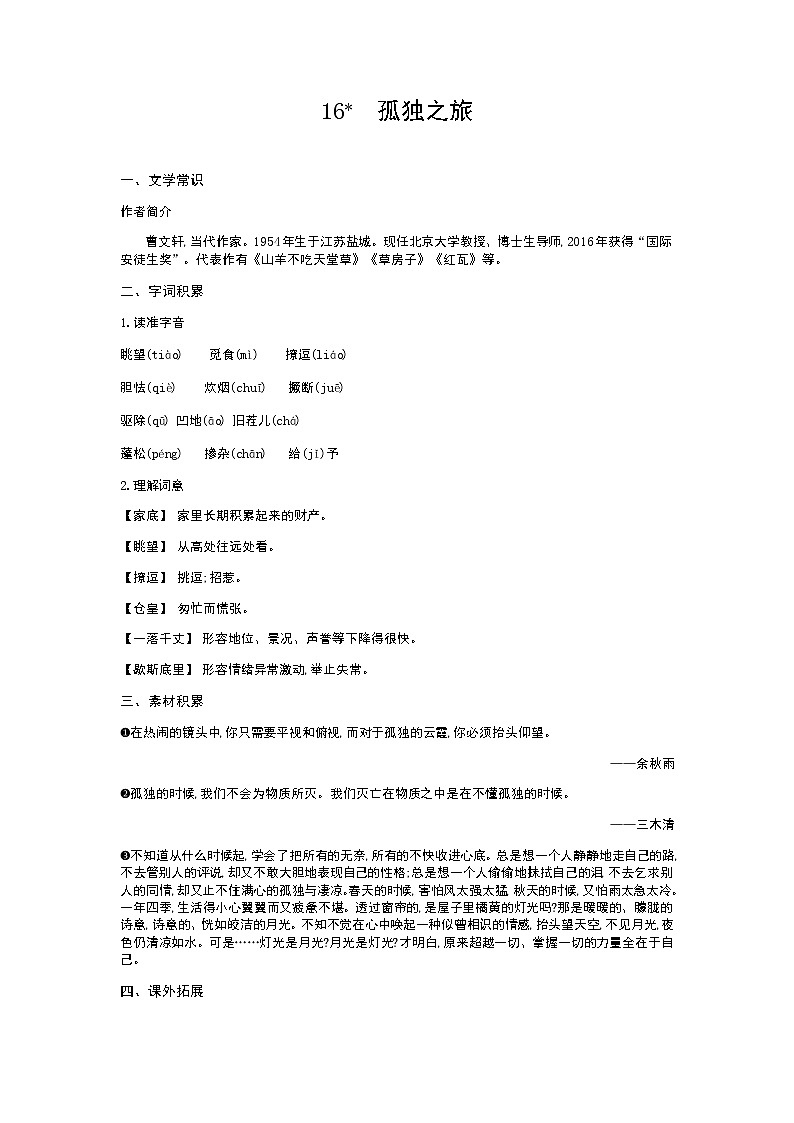 （2020年秋）人教版九年级上语文第17课  孤独之旅 课件教案练习01