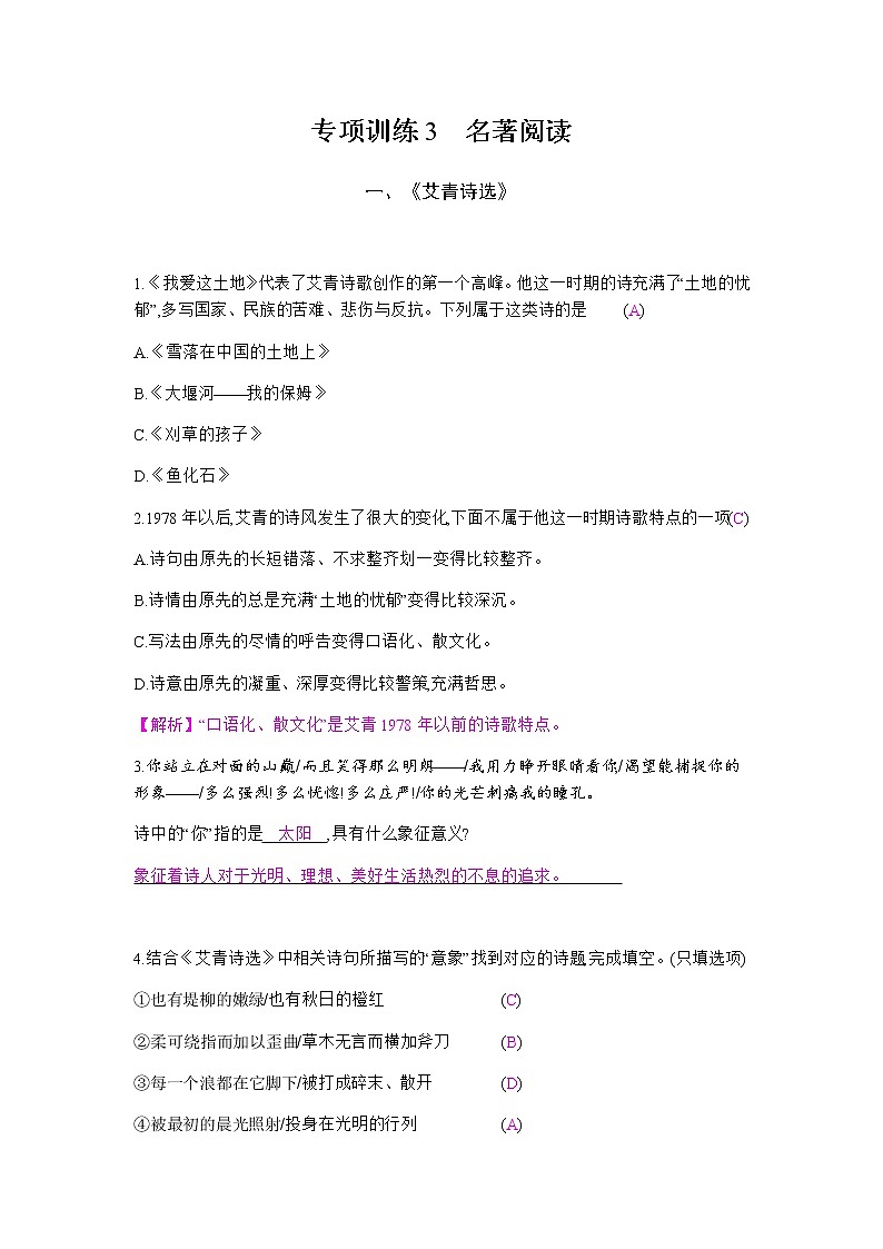 （2020年秋）人教版九年级上语文期末专项训练3    名著阅读01