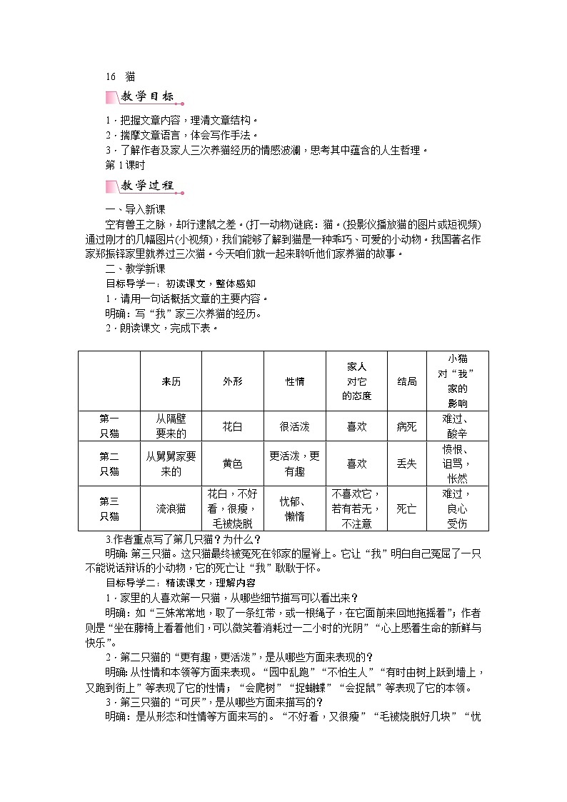 部编版七上语文：16  猫  教案01