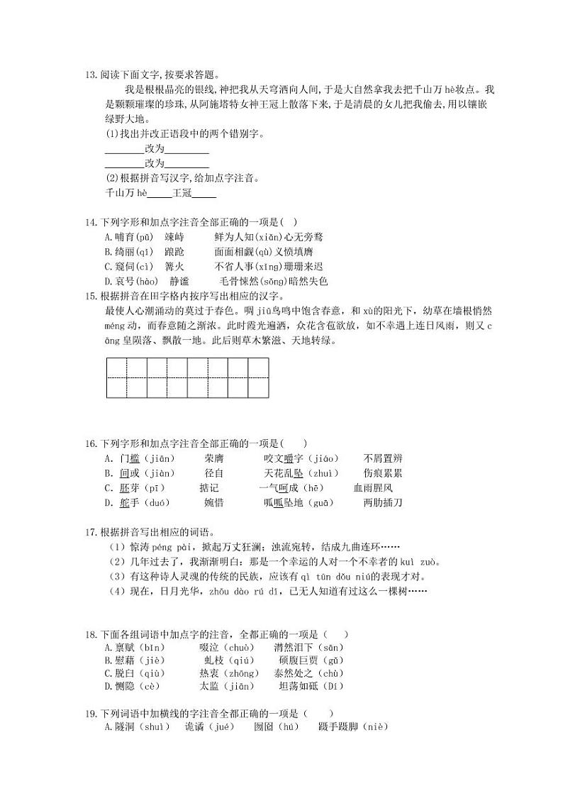 2021年中考语文一轮考点突破01《字音》（含答案）第3页