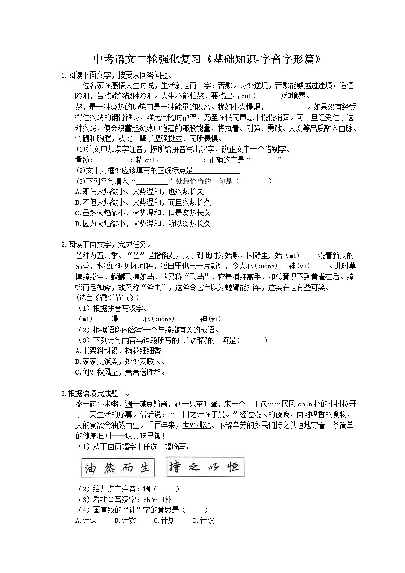2020年中考语文二轮强化复习《基础知识-字音字形篇》（含答案）第1页