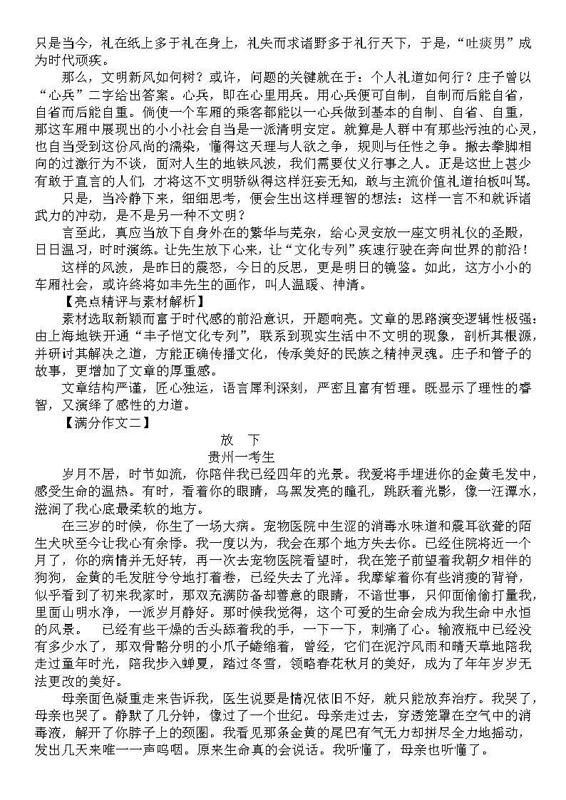 2020年中考满分作文素材运用解析汇集（18省市） 教案03