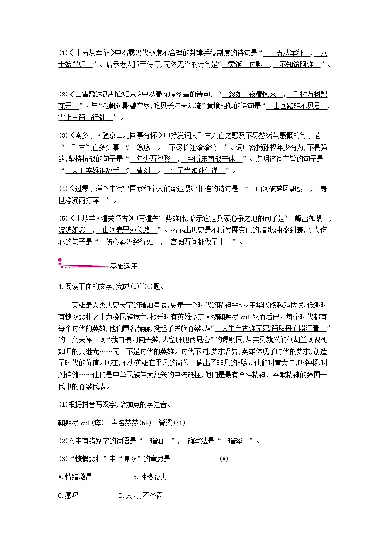 2021年部编版 九年级语文下册第6单元 23诗词曲五首 作业(含答案) 练习02