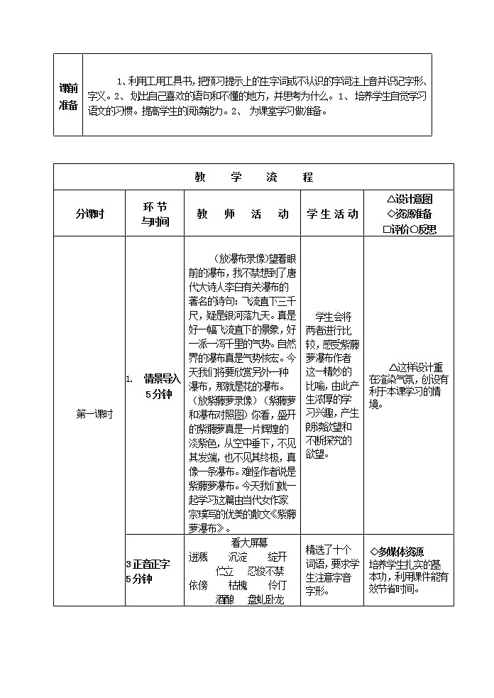 2021年部编版七年级语文下册17 紫藤萝瀑布 教案第2页