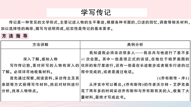 （安徽专版）八年级语文上册第二单元写作指导学写传记课件新人教版02