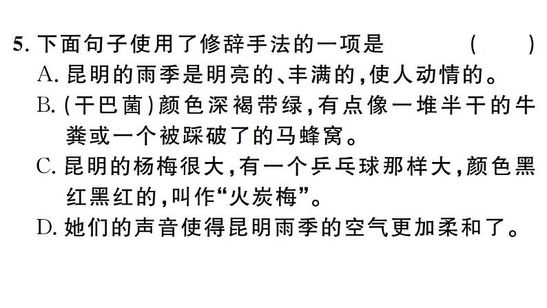 2019-2020学年（新人教版）八年级语文上册第四单元17昆明的雨习题课件第8页