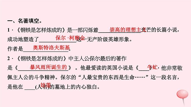 八年级语文下册第六单元名著导读《钢铁是怎样炼成的》习题课件新人教版第2页