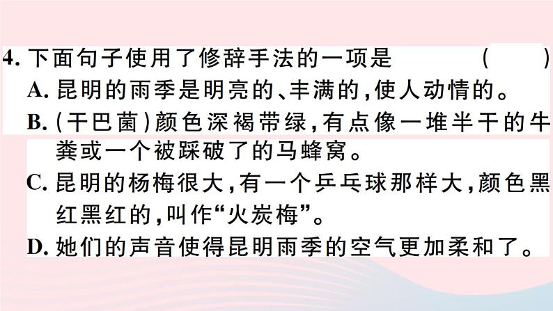 八年级上语文课件安徽专版第四单元17昆明的雨习题课件新人教版_人教版（2016部编版）08