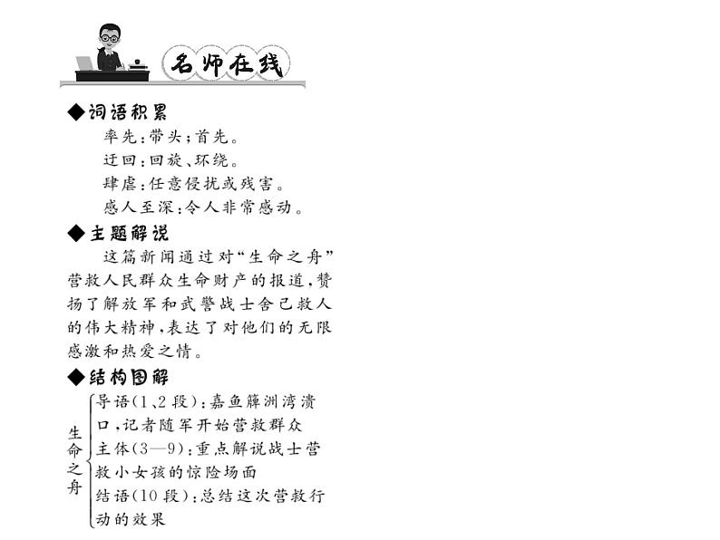 （语文版）八年级语文上册第二单元7生命之舟习题课件第3页