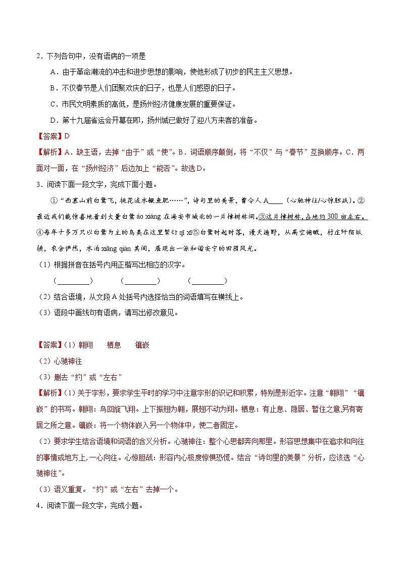 2021初中语文中考复习专题-病句辨析及修改第3页