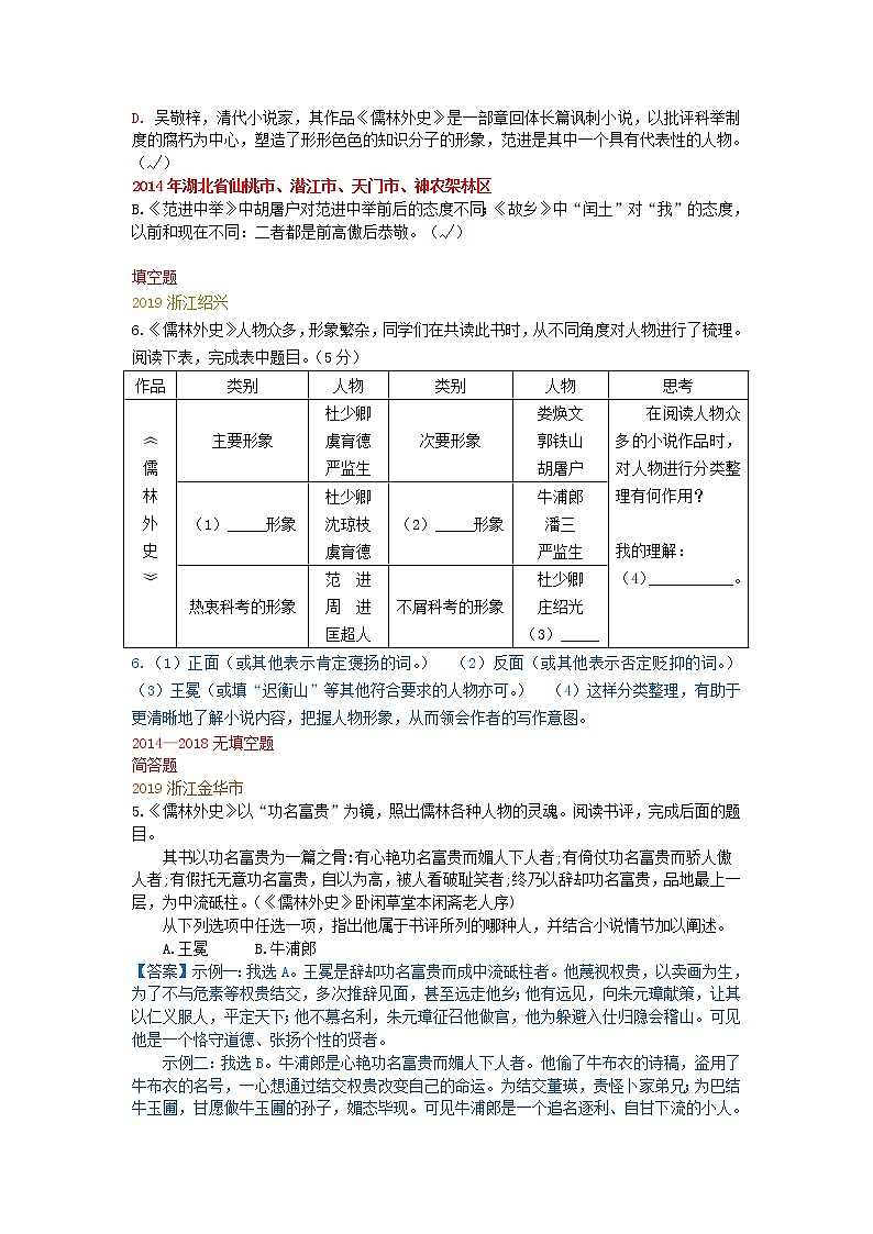 2014_2019中考语文历年名著汇编儒林外史20201204210 试卷02