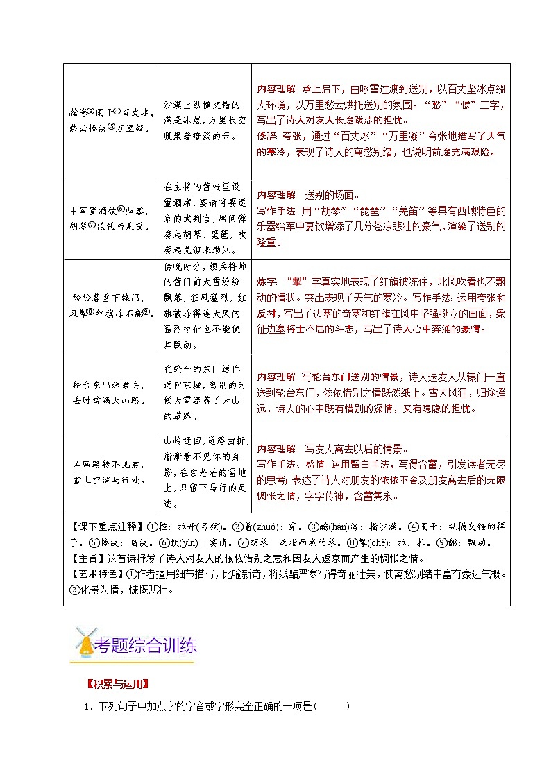 第09讲 新知+综合训练题+现代文阅读+文言古诗练2020-2021学年寒假九年级语文下辅导讲义（全国通用）02