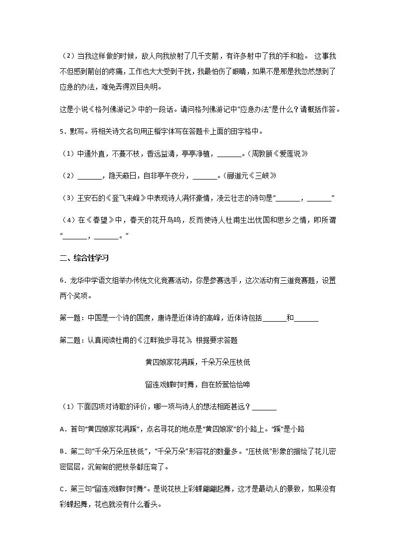 中考语文模拟试卷 (1)第2页