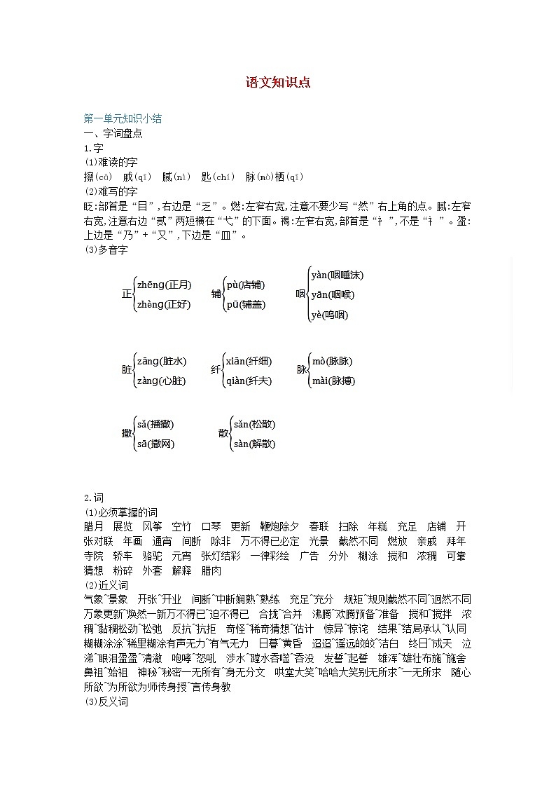 寒假预习2021六年级语文下册知识点素材新人教版01