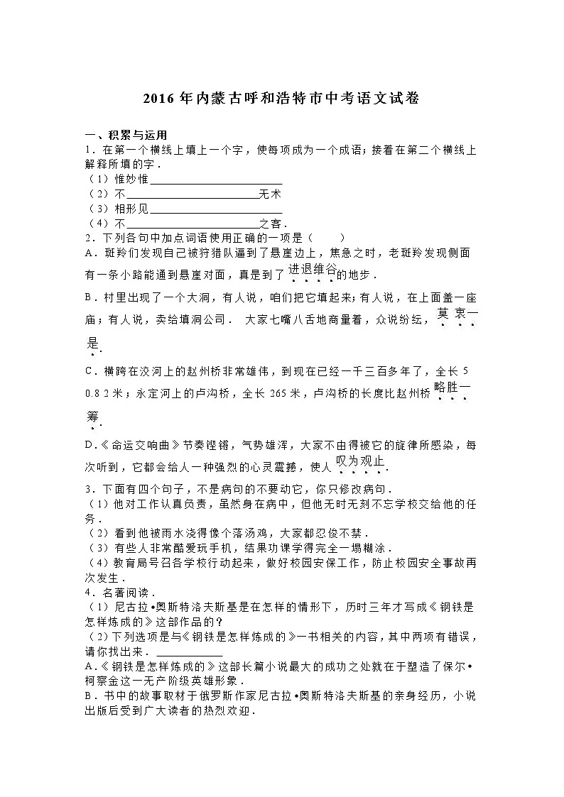 中考语文模拟试卷 (6)第1页