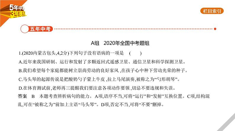 2021版《5年中考3年模拟》全国版中考语文：04专题四　病　句02