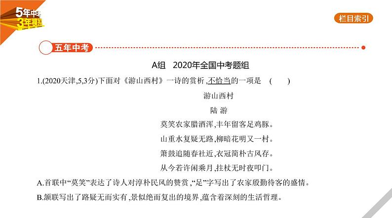 2021版《5年中考3年模拟》全国版中考语文：08专题八　古诗词曲赏析02