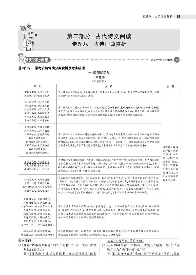 2021版《5年中考3年模拟》全国版中考语文：08专题八　古诗词曲赏析01