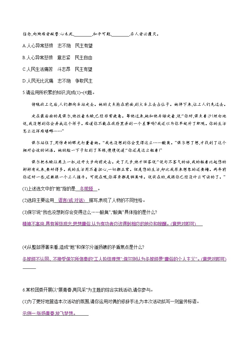 部编版语文八年级下册 13　最后一次讲演 课时作业 (含答案) 练习02