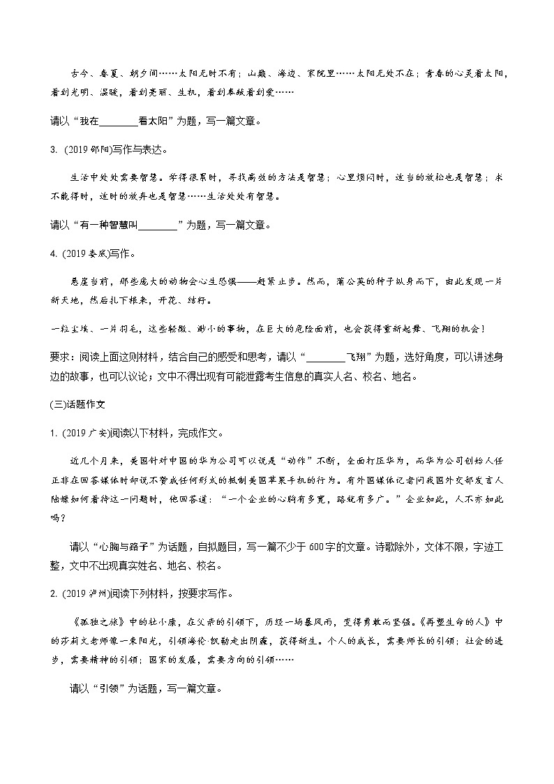 中考语文专题训练  专题十六  2019全国中考作文分类展示练习 试卷02