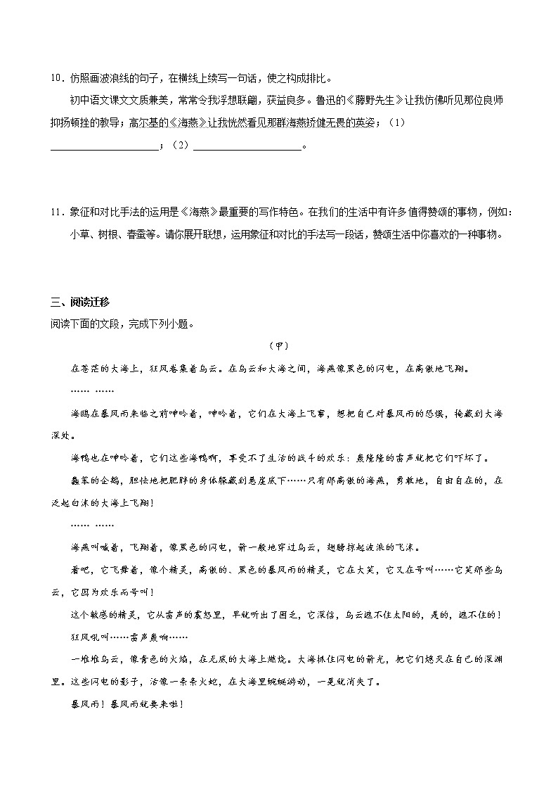 人教版九年级语文下册同步精品训练04课 《 海燕》原卷版+解析版）03