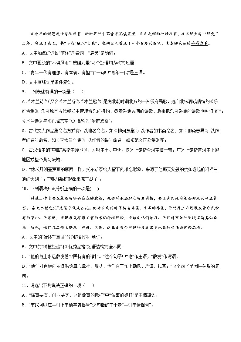 专题13 句子的成分及类型（二） 原卷 中考语文复习第3页
