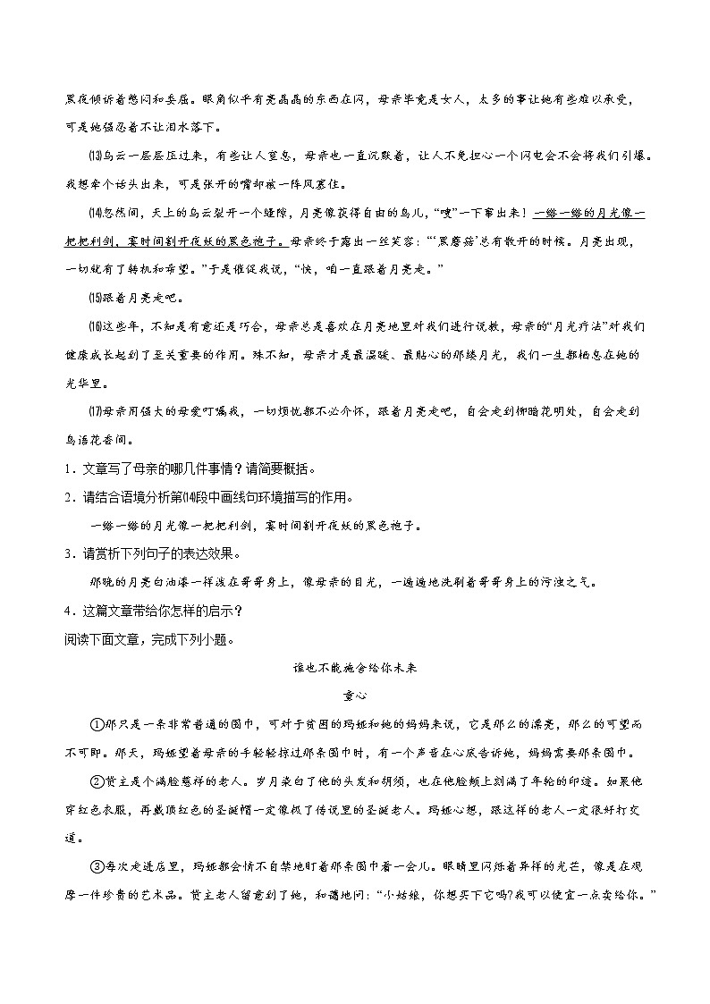 2021中考语文专项复习卷：专题31 中国现当代文学 （含原卷及解析卷）02