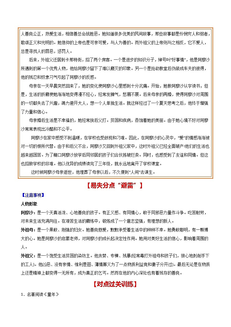 2021年中考语文名著导读专练16 新课标《童年》（通用版）02