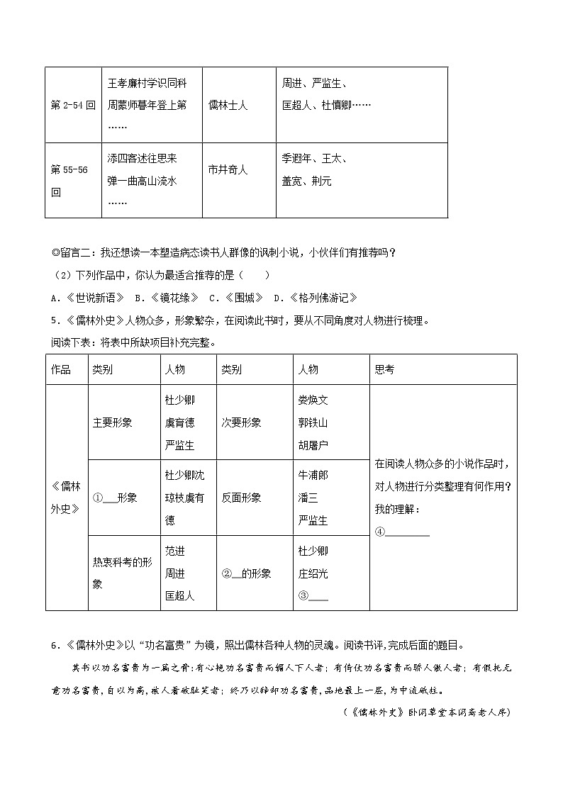 2021年中考语文名著导读专练12 九下《儒林外史》（通用版）03