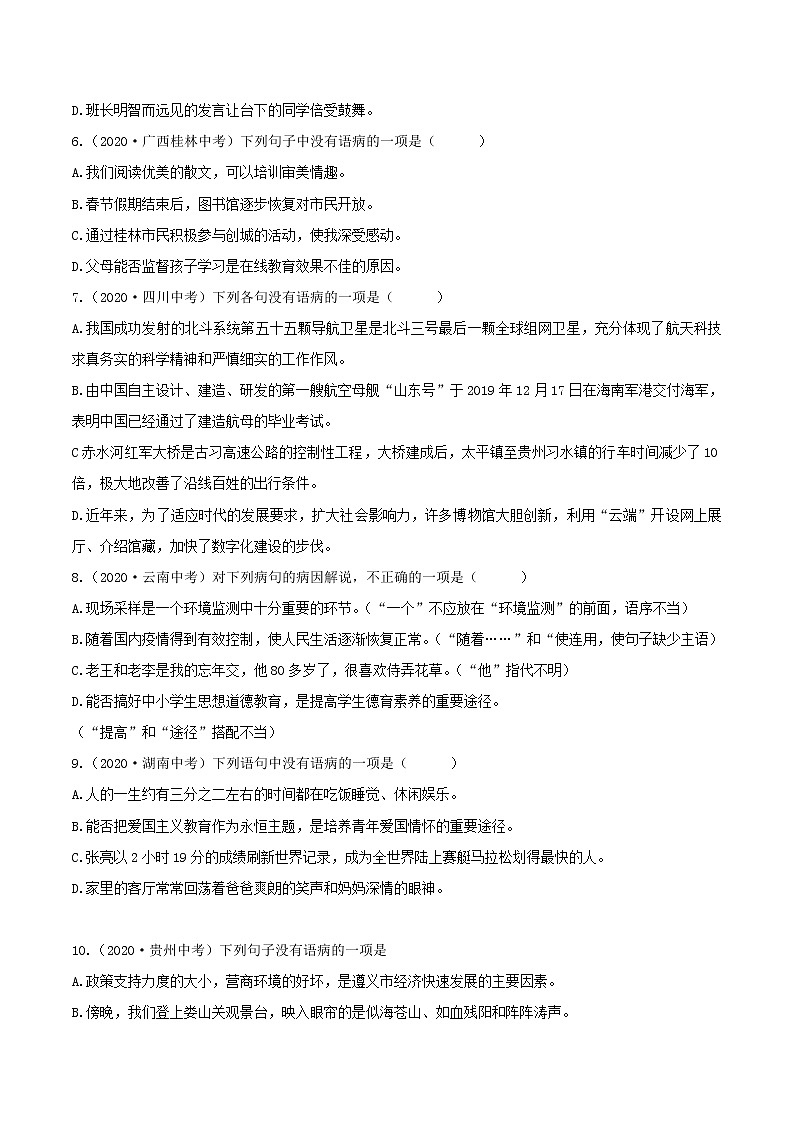 病句辨析及修改（中考语文冲刺训练题精编版原卷+解析）02
